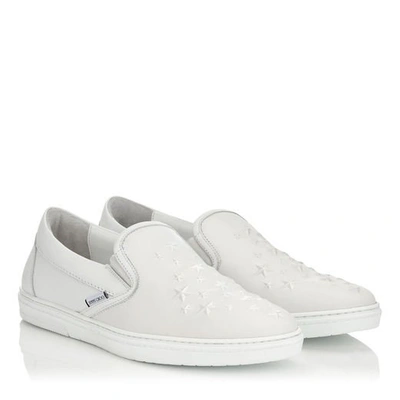 Shop Jimmy Choo Grove Ultra White Sport Calf Leather Slip On Trainers With Embossed Stars