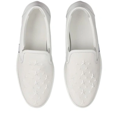 Shop Jimmy Choo Grove Ultra White Sport Calf Leather Slip On Trainers With Embossed Stars