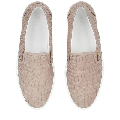 Shop Jimmy Choo Grove Opal Crocodile Printed Nubuck Leather Slip On Trainers