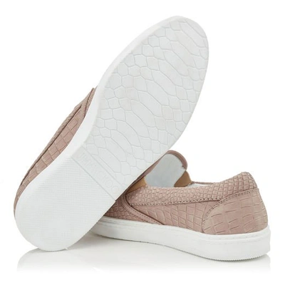 Shop Jimmy Choo Grove Opal Crocodile Printed Nubuck Leather Slip On Trainers