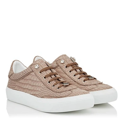 Shop Jimmy Choo Ace Opal Crocodile Printed Nubuck Leather Low Top Trainers