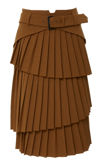Shop Alberta Ferretti Pleated Knee Length Skirt In Brown