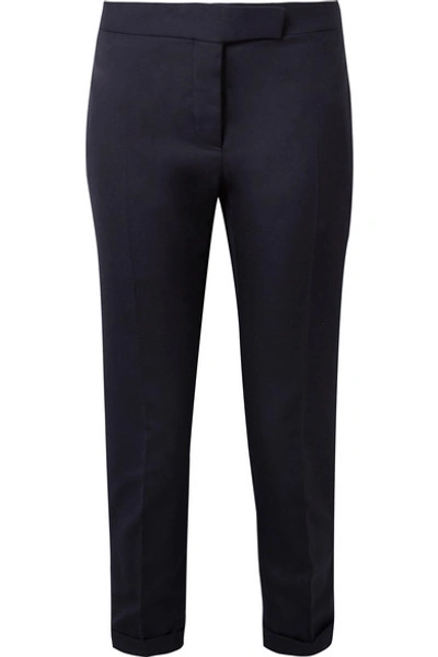 Shop Thom Browne Cropped Wool-pique Skinny Pants In Midnight Blue