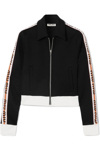 Shop Miu Miu Striped Cotton-blend Jersey Jacket