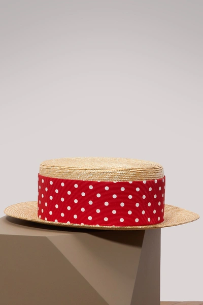 Shop Miu Miu Dots Straw Hat In Naturale/red