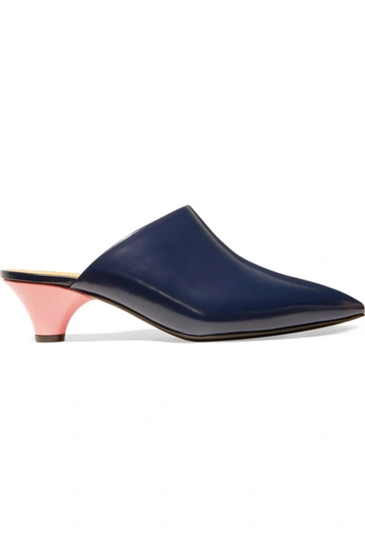 Shop Marni Leather Mules In Midnight Blue