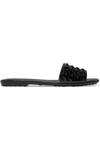 Shop Tod's Gommino Patent-leather Slides In Black