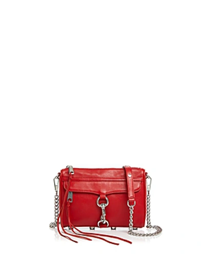 Shop Rebecca Minkoff Mini Mac Leather Crossbody In Carnation Red/silver