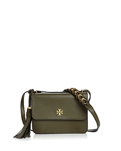 Shop Tory Burch Brooke Leather Crossbody In Leccio Green/gold