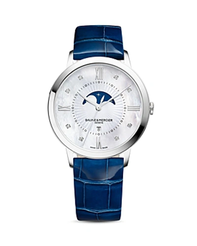 Shop Baume & Mercier Classima Diamond Moon Phase Watch, 36.5mm In White