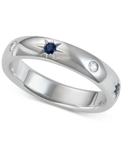 Shop Marchesa Sapphire (1/5 Ct. T.w.) & Diamond (1/10 Ct. T.w.) Wedding Band In 18k White Gold, Created For Macy's