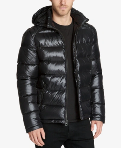 Shop Guess Men's Hooded Puffer Coat In Black