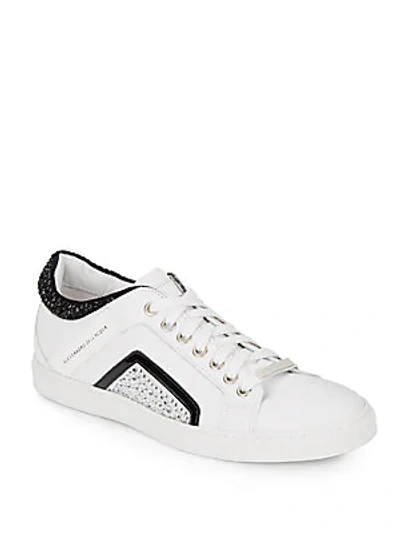 Shop Alessandro Dell'acqua Studded Leather Lace-up Sneakers In White Black