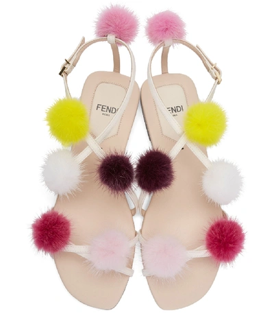 Shop Fendi Pom Pom Open Toe Strap Sandal In Multi