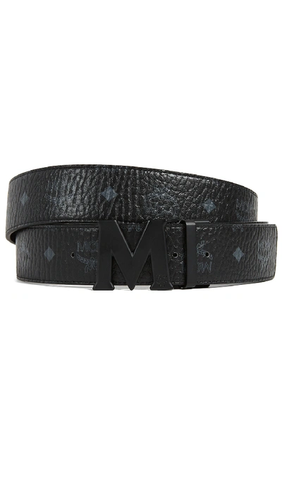 Shop Mcm Matte M Buckle Reversible Belt In All Black