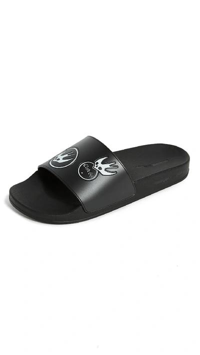 Shop Mcq By Alexander Mcqueen Swallow Slide Sandals In Black/white