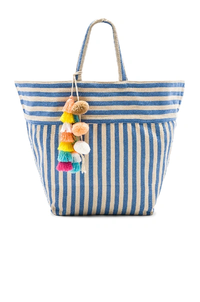 Shop Jadetribe Valerie Beach Bag Tassel Pom In Blue