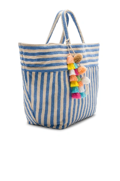 Shop Jadetribe Valerie Beach Bag Tassel Pom In Blue