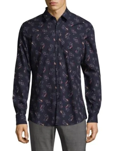 Shop Strellson Slim-fit Floral Button-down Shirt In Navy