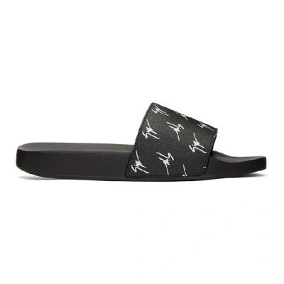 Shop Giuseppe Zanotti Black All Over Logo Burel Sandals In Lgn Ner/bnc