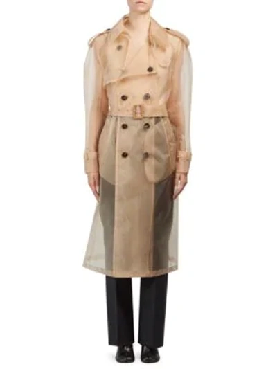 Shop Maison Margiela Belted Organza Trench Coat In Nude