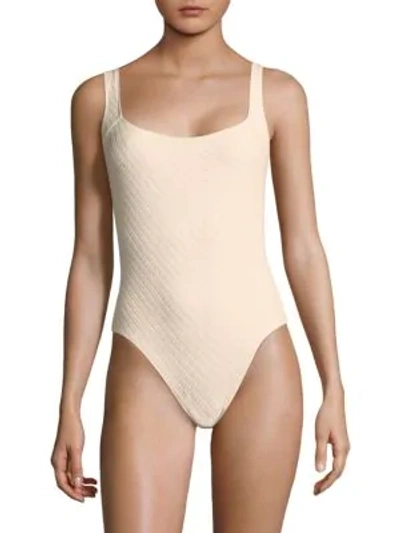 Shop Solid & Striped One-piece Daisy Swimsuit In Ivory Basket Weave