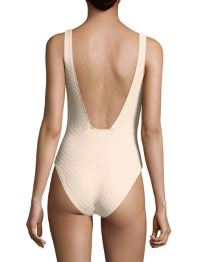 Shop Solid & Striped One-piece Daisy Swimsuit In Ivory Basket Weave