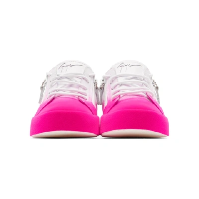 Shop Giuseppe Zanotti White And Pink Flashy May London Sneakers In Fluo Pink