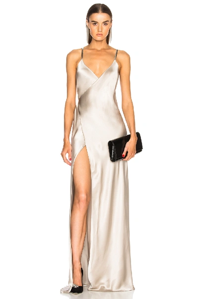 Shop Michelle Mason Chain Wrap Gown In Metallic Silver