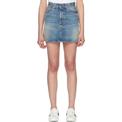 Blue Denim Embroidered Cat Miniskirt