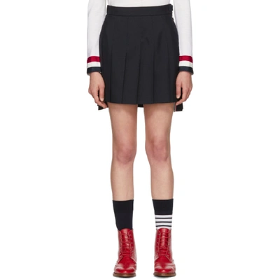 Shop Thom Browne Navy Dropped Back Pleated Miniskirt
