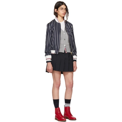 Shop Thom Browne Navy Dropped Back Pleated Miniskirt