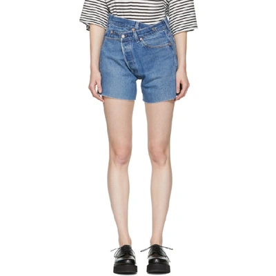 Shop R13 Blue Denim Refurbished Cross Over Shorts