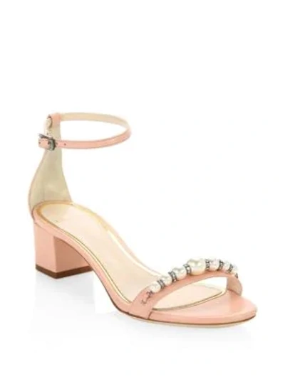 Shop Lanvin Embellished Leather Ankle-strap Sandals In Light Pink