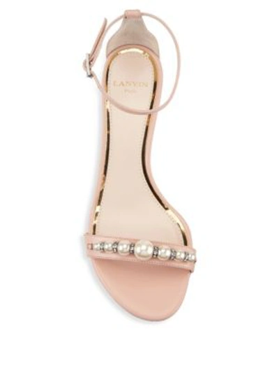 Shop Lanvin Embellished Leather Ankle-strap Sandals In Light Pink