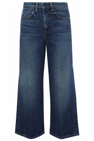 Shop Alexander Wang Woman Drill Cropped High-rise Wide-leg Jeans Indigo