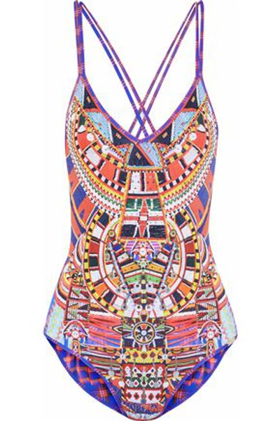 Shop Camilla Woman Crystal-embellished Printed Swimsuit Red