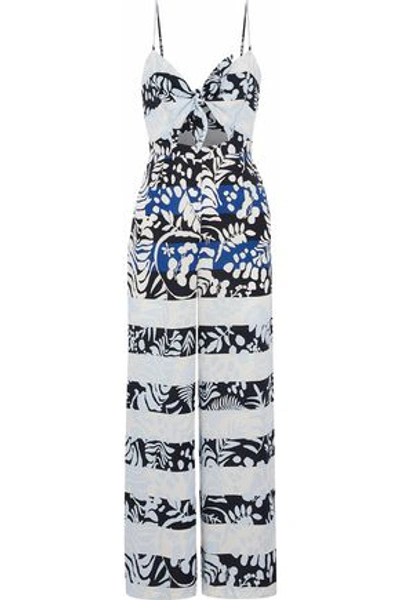 Shop Mara Hoffman Woman Cutout Tie-front Printed Twill Wide-leg Jumpsuit Blue