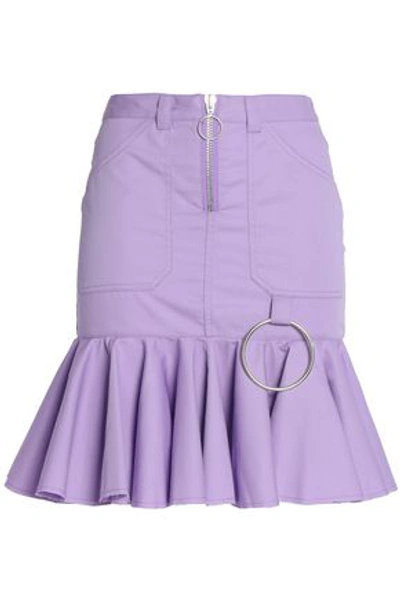 Shop Marques' Almeida Woman Zip-detailed Fluted Ruffled Gabardine Skirt Lilac