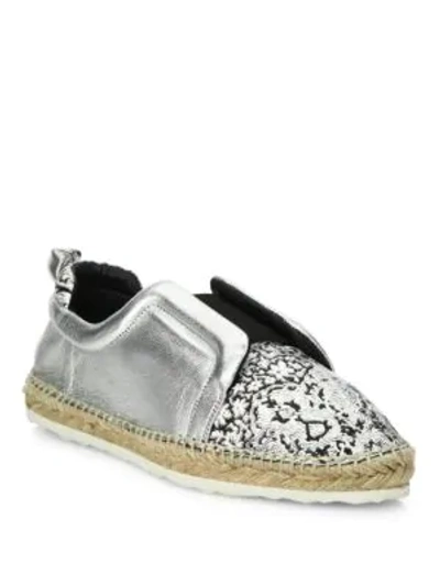 Shop Pierre Hardy Sliderdrille Metallic Leather Espadrille Sneakers In Black White