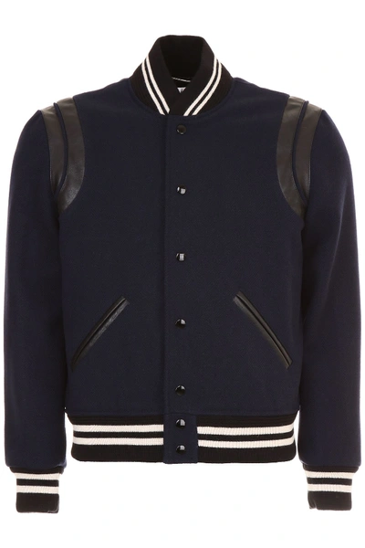 Shop Saint Laurent Teddy Jacket In Navy Dark - Marinebianco