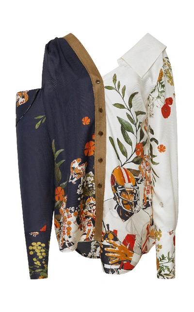 Shop Monse Football And Floral-print Silk Blouse