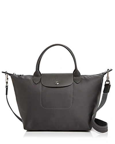 Shop Longchamp Le Pliage Neo Small Nylon Satchel In Gray/silver