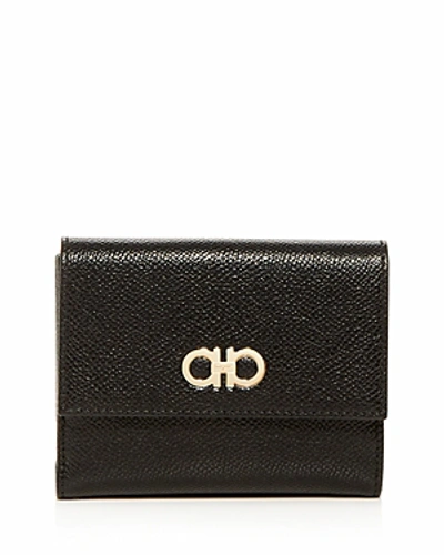 Shop Ferragamo Leather French Wallet In Nero Black/silver