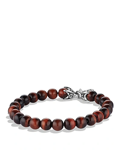 Shop David Yurman Spiritual Beads Bracelet With Red Tiger Eye In Silver/red