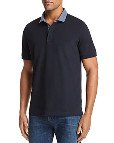 Shop Emporio Armani Striped Collar Regular Fit Polo In Navy Blue