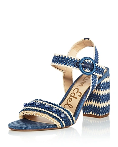 Shop Sam Edelman Women's Olisa Raffia Block Heel Ankle Strap Sandals In Blue