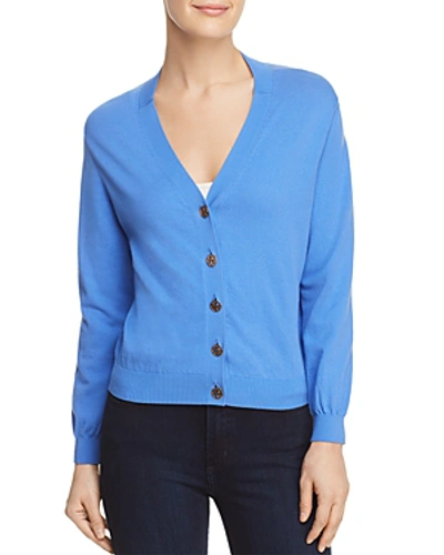 Shop Tory Burch Margeaux Logo Button Cardigan In Painted Blue