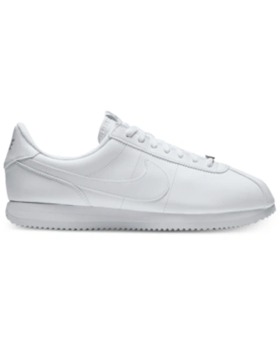 Shop Nike Men's Cortez Basic Leather Casual Sneakers From Finish Line In White/white-wolf Grey-met