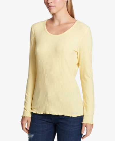 Shop Dkny Ribbed T-shirt In Pale Yellow